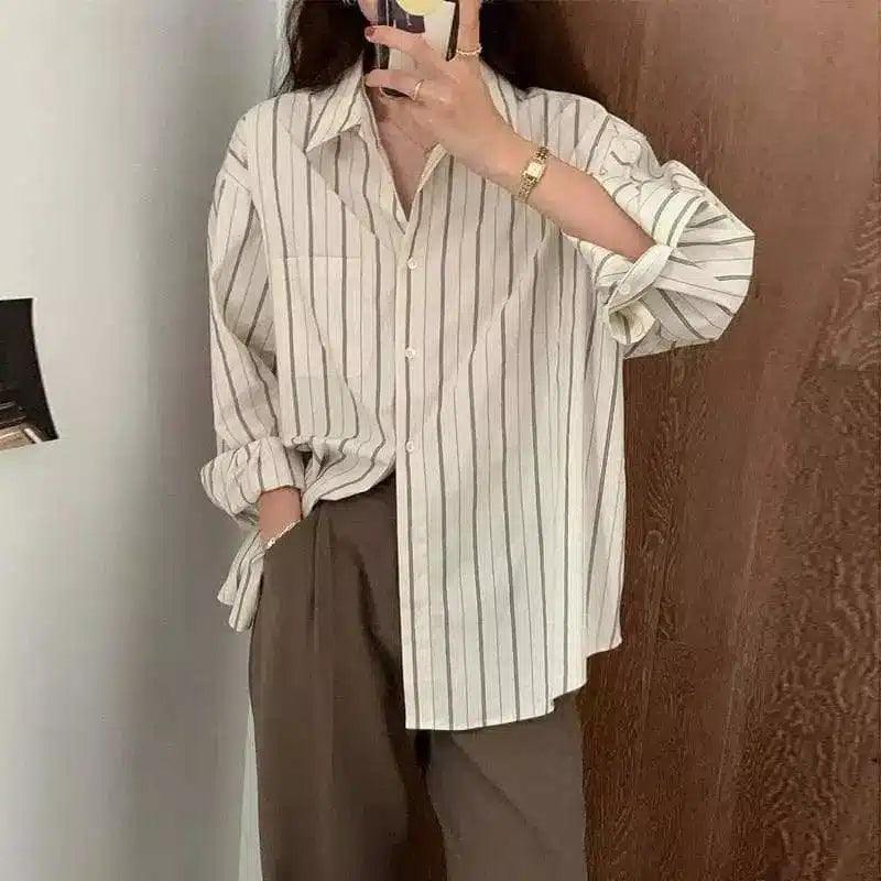 Women's Striped Button-Up Casual Shirt-1