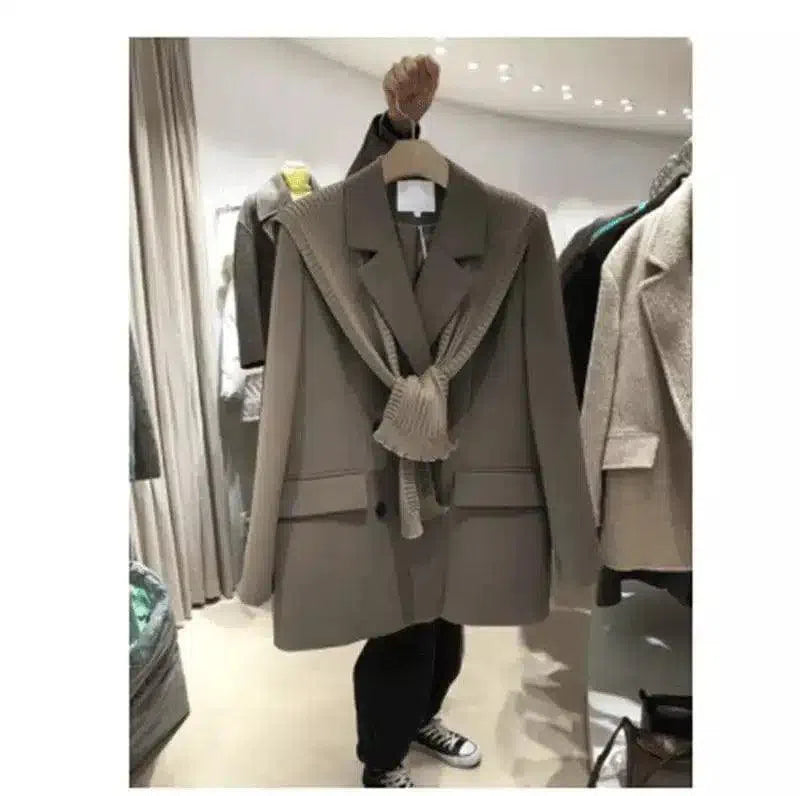 Women's Double-Breasted Blazer Dress-coffee-2