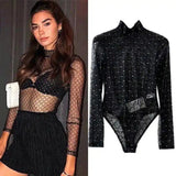 Embellished Mesh Bodysuit with Long Sleeves-1