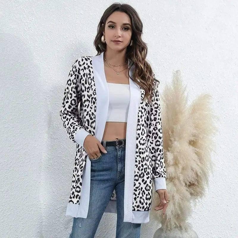 Tie-dye Christmas Leopard Print Knitted Cardigan Jacket-White leopard print-18