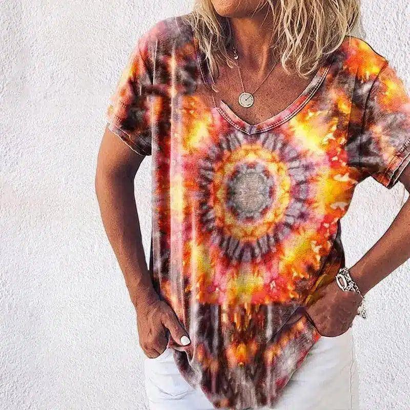 LOVEMI - Lovemi - Tie-dye Gradient Loose Plus Size Ladies Rainbow