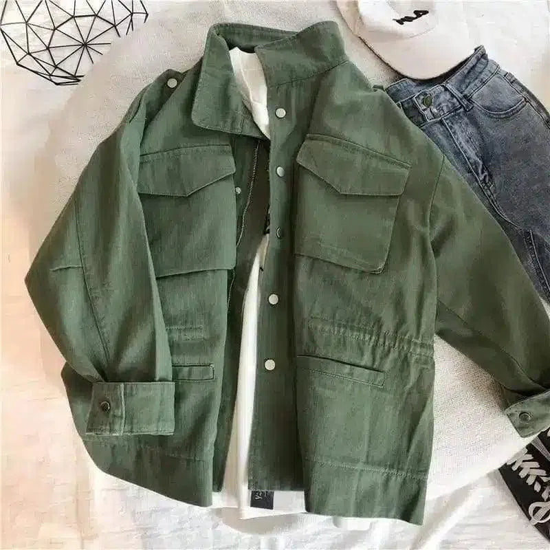 Casual Cotton Jacket with Pockets for Unisex-Army Green-1