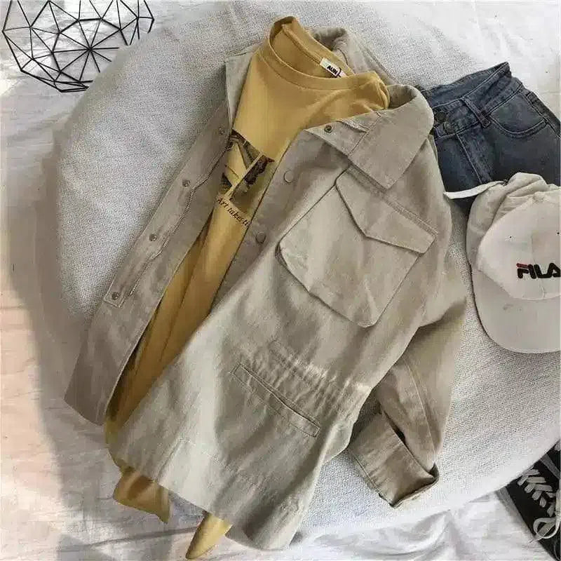 Casual Cotton Jacket with Pockets for Unisex-Light Khaki-3