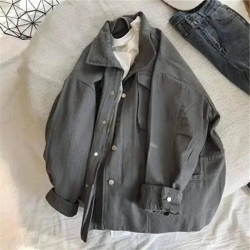 Casual Cotton Jacket with Pockets for Unisex-Gray-4