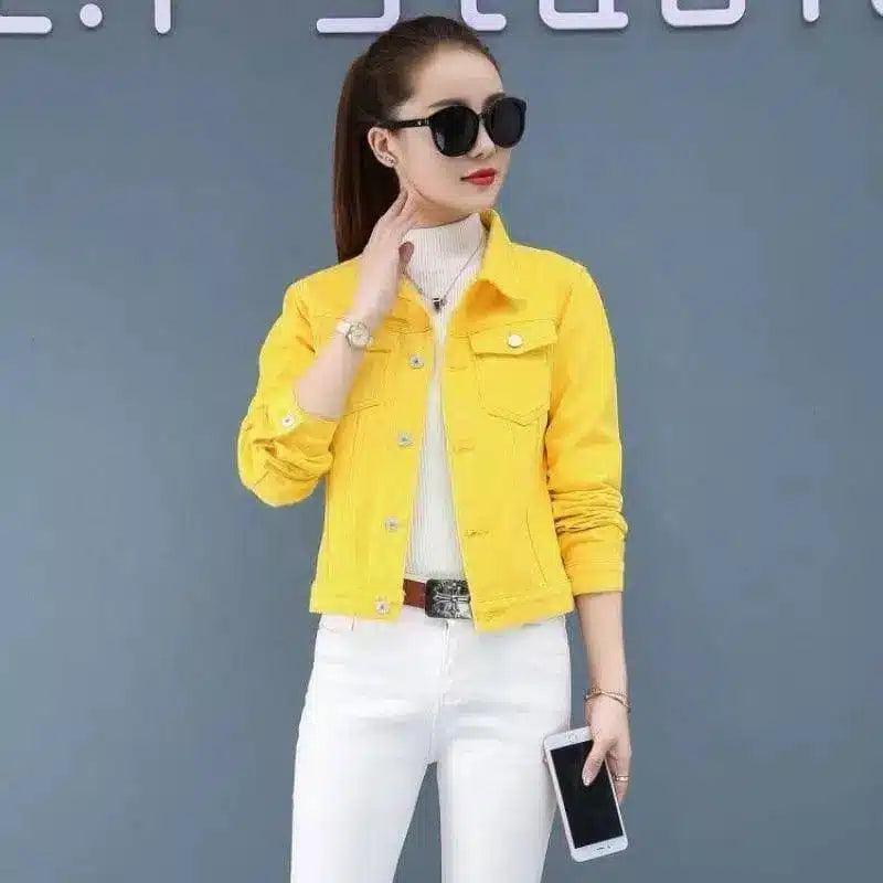 Women's Casual Denim Jacket-Yellow-2