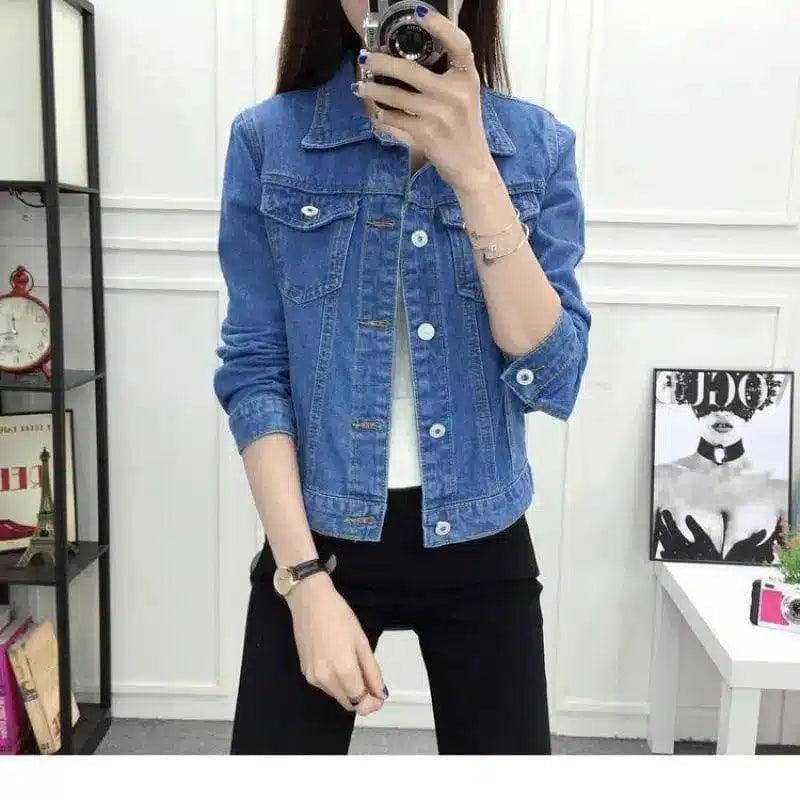 Women's Casual Denim Jacket-Blue-4