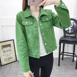 Women's Casual Denim Jacket-Green-5