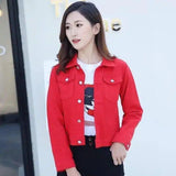 Women's Casual Denim Jacket-Red-6