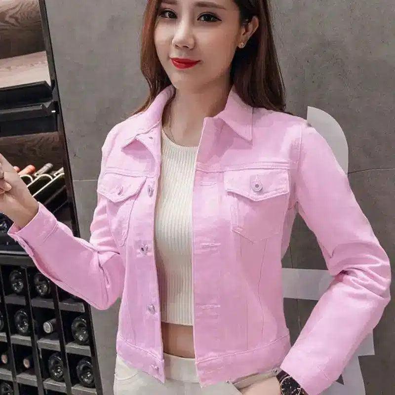 Women's Casual Denim Jacket-Pink-7