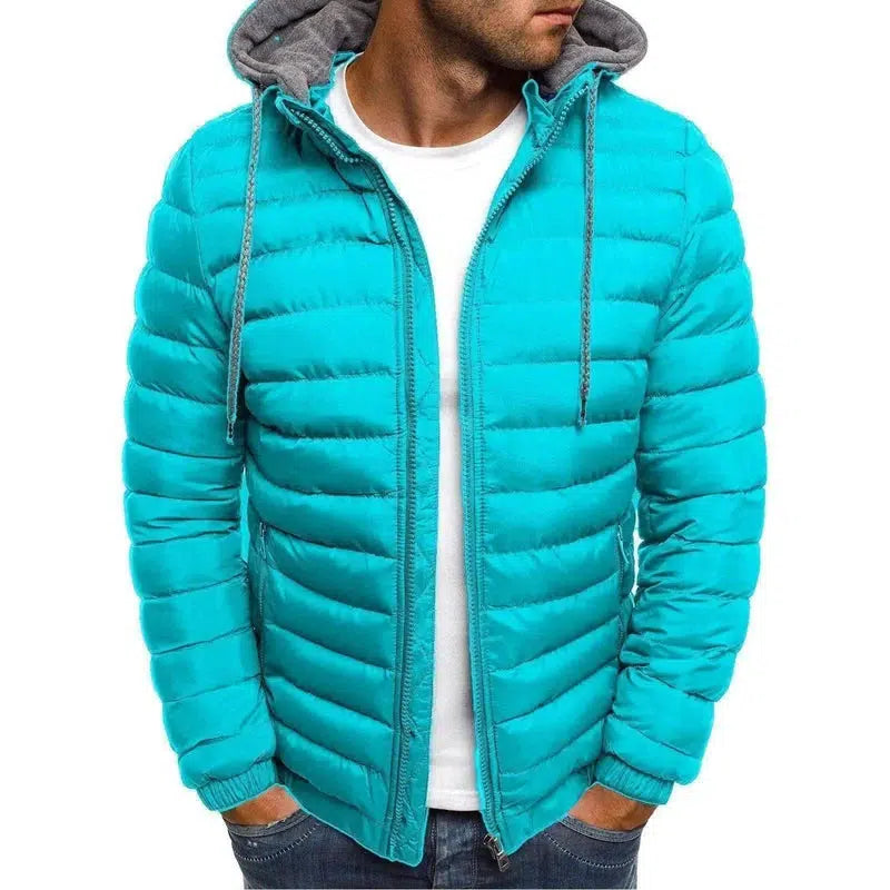 Warm Hooded Casual Cotton Jacket-light blue-4