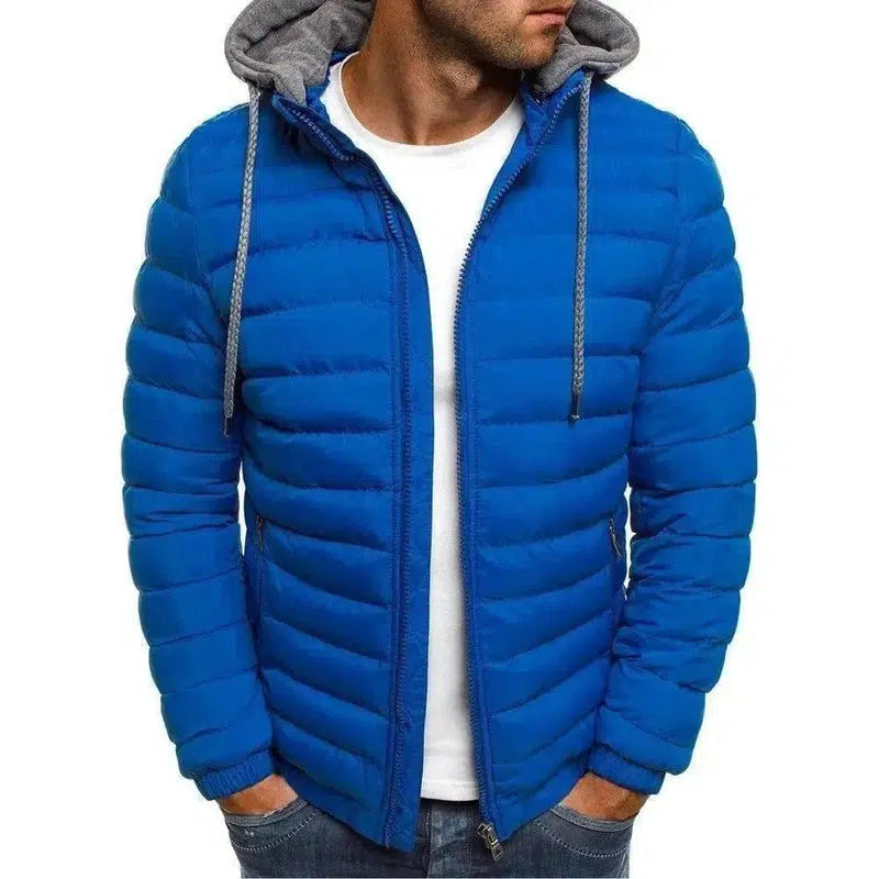 Warm Hooded Casual Cotton Jacket-Blue-8