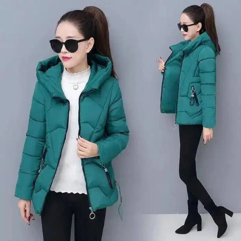 Winter Puffer Jacket with Hood for Women-Green-2