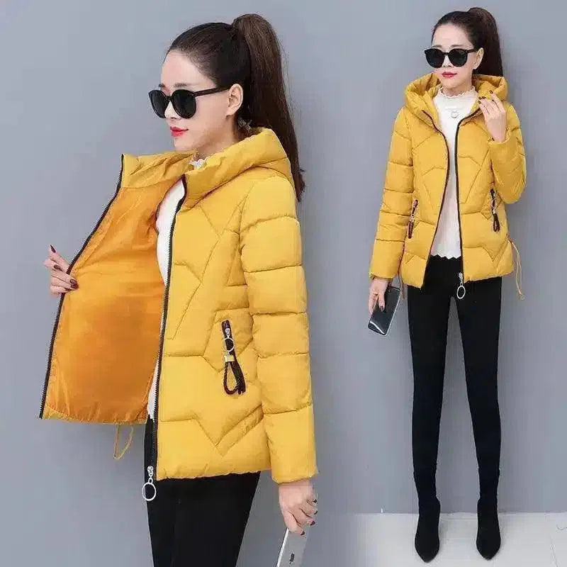 Winter Puffer Jacket with Hood for Women-Yellow-3