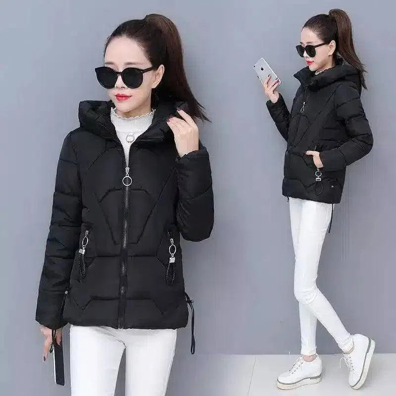 Winter Puffer Jacket with Hood for Women-Black-4