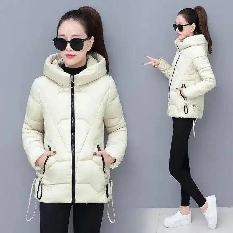 Winter Puffer Jacket with Hood for Women-Beige-5