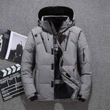 Winter Thick Men Jacket Solid Hooded Coats Hat Detachable-Gray-5