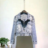 Studded Denim Jacket Women's Fashion Outerwear-Blue-1