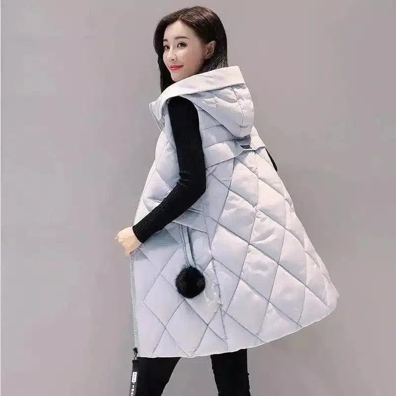 Winter Hooded Puffer Cape Coat-White-1