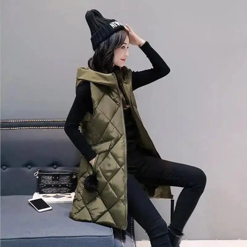 Winter Hooded Puffer Cape Coat-Army Green-2