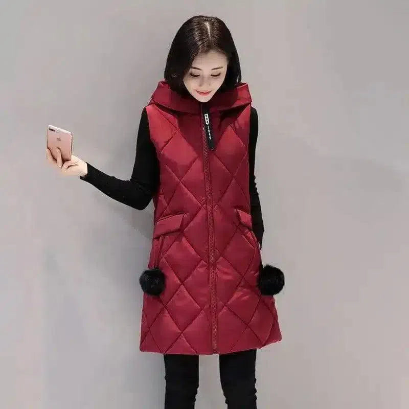 Winter Hooded Puffer Cape Coat-Wine red-3