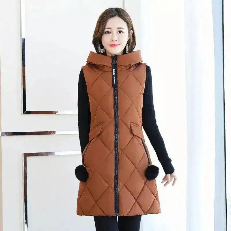 Winter Hooded Puffer Cape Coat-Caramel-4