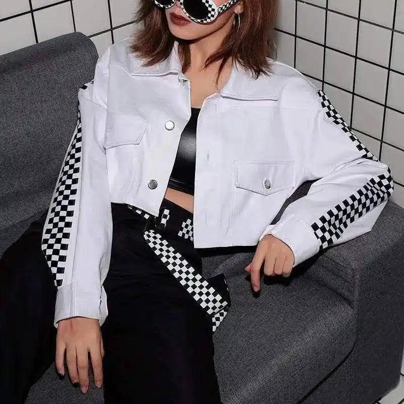 LOVEMI - Lovemi - Women's fashion jacket female black and white grid