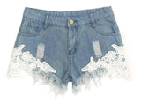 Women's jeans denim shorts hot pants-Blue-18