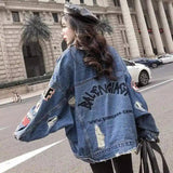 LOVEMI - Lovemi - Women's Loose Denim Jacket With Ripped Holes