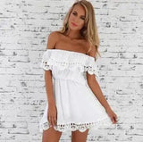 Women's Off Shoulder Lace Dress-White-10