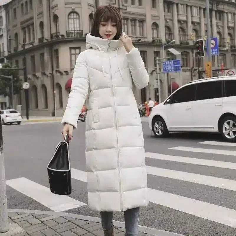 Women's Hooded Long Puffer Coat-White-3