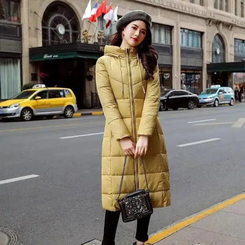 Women's Hooded Long Puffer Coat-Yellow-5
