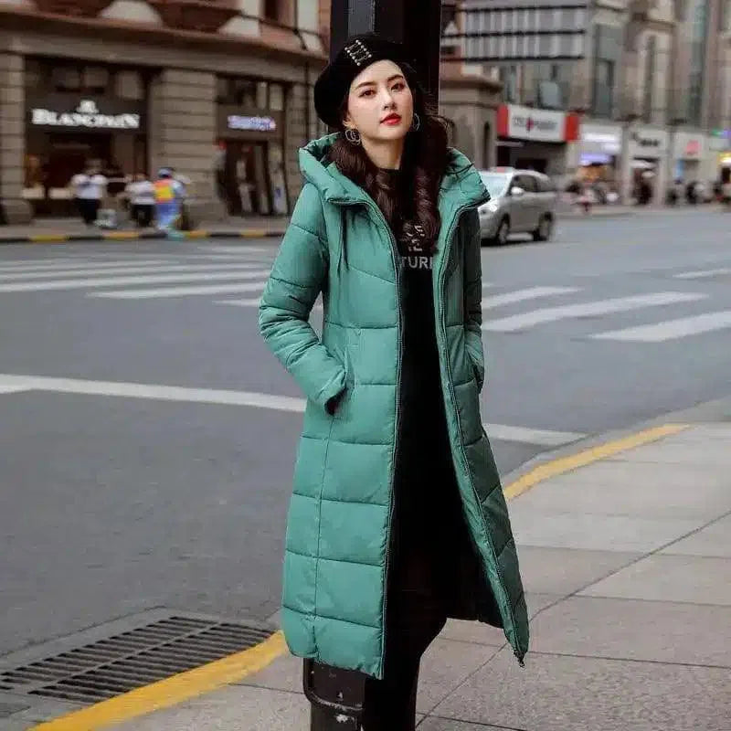 Women's Hooded Long Puffer Coat-Green-6
