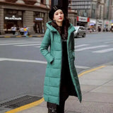 Women's Hooded Long Puffer Coat-Green-6