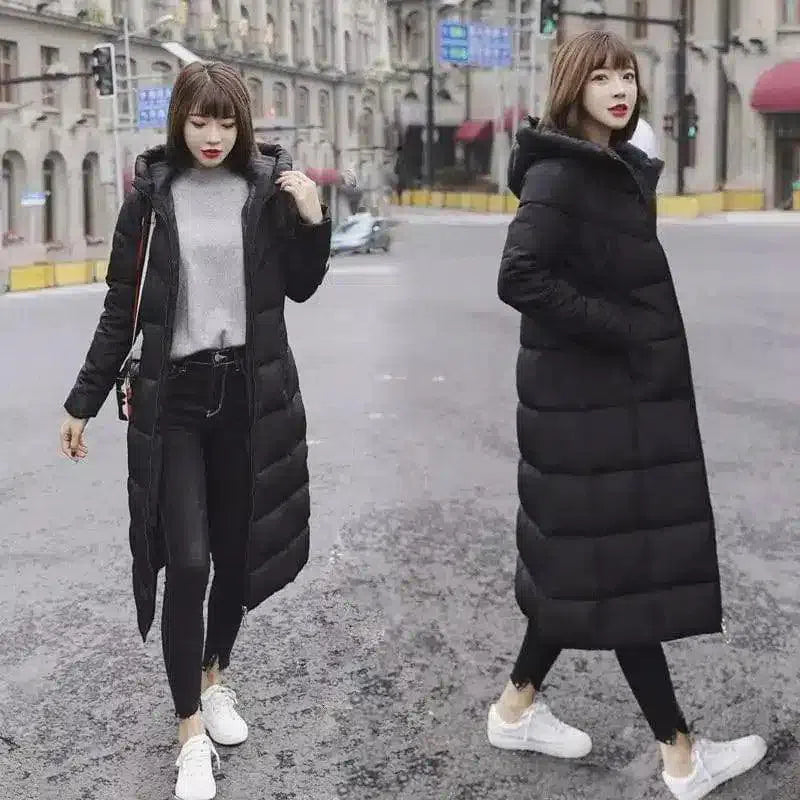 Women's Hooded Long Puffer Coat-Black-7