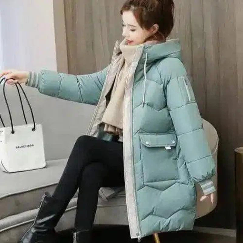 Women's over-the-knee plaid cotton coat-Light green-3