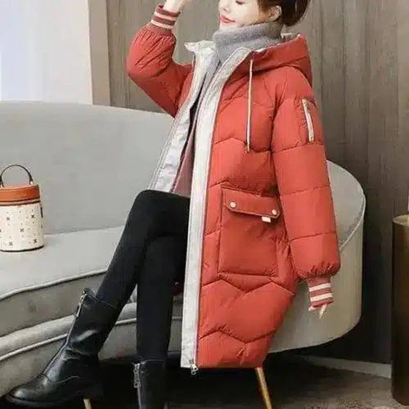 Women's over-the-knee plaid cotton coat-Rust red-4