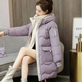 Women's over-the-knee plaid cotton coat-Light purple-8