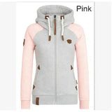 Women's Zip-Up Hooded Sweatshirt with Pockets-Pink-1