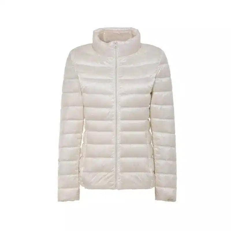 Women's Insulated Puffer Jacket with Stand Collar-White-1