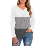 LOVEMI - Lovemi - Women's V-neck Long-sleeved Stitching T-shirt Top