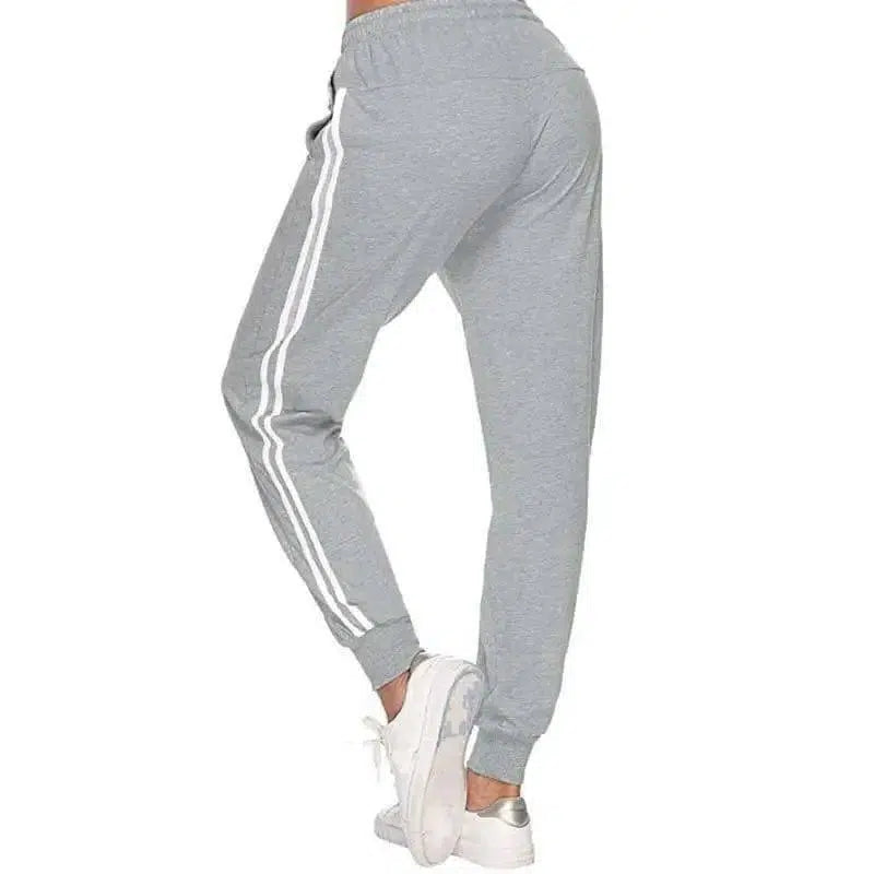 Women's White-Trimmed Two-Bar Sports Leggings-Grey-3