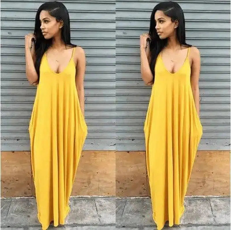 Women Summer Dress 2019 Casual Long Dresses Plus Size-Yellow-10