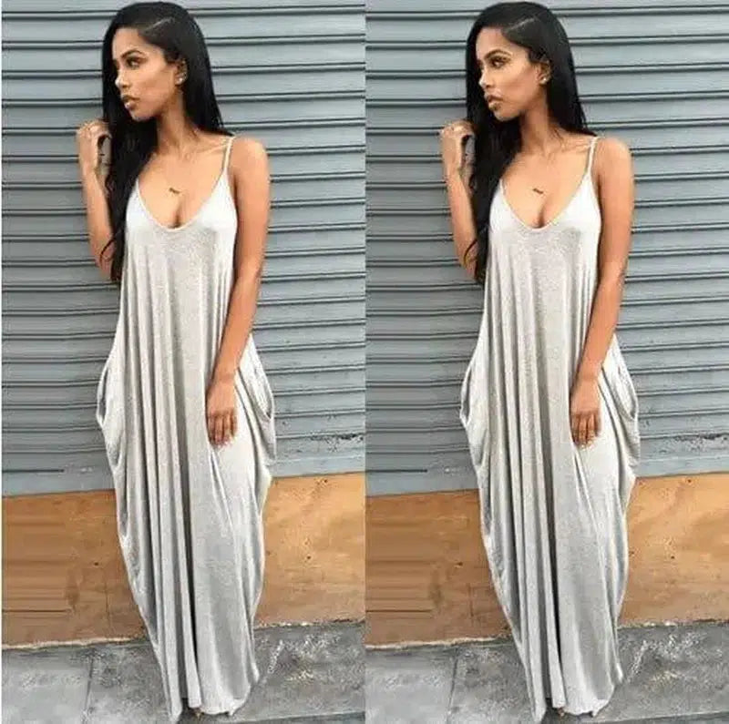 Women Summer Dress 2019 Casual Long Dresses Plus Size-Silver-30