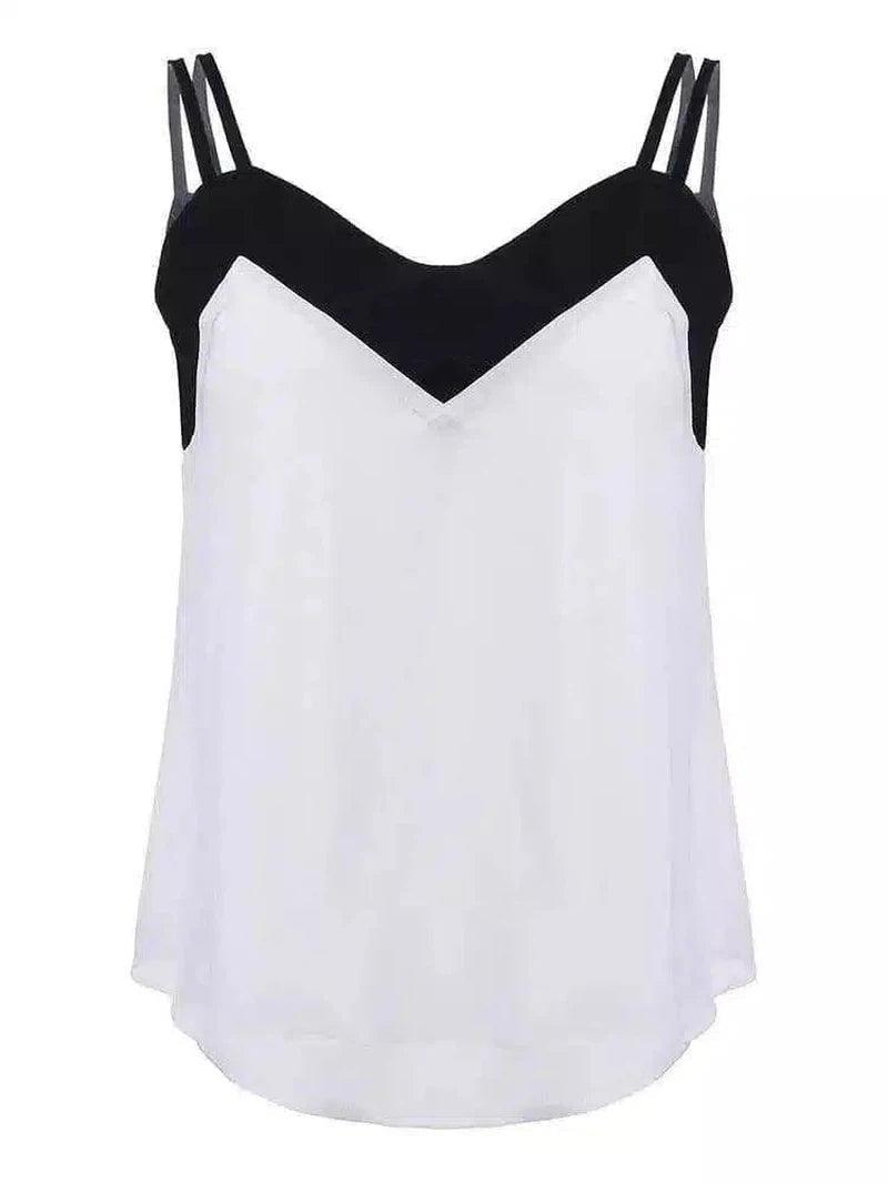 Women's V-Neck Spaghetti Strap Top-White-2