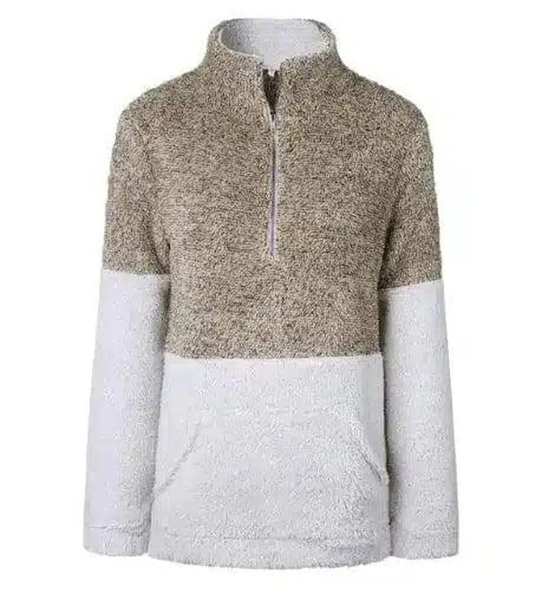 Fleece Zip-Up Pullover for Warmth & Comfort-Coffee color-7