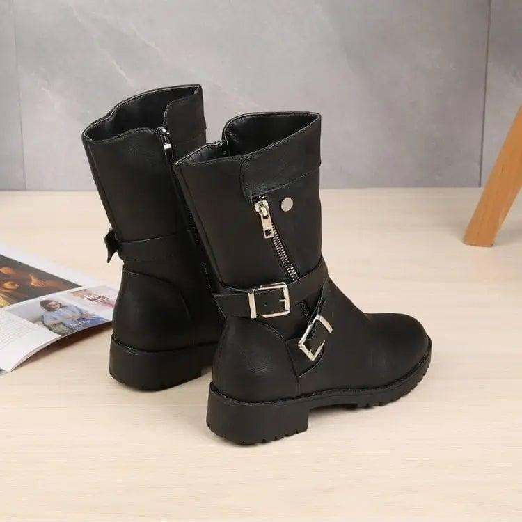 Low Heel Belt Buckle Fashion Martin Boots Women-Black-6