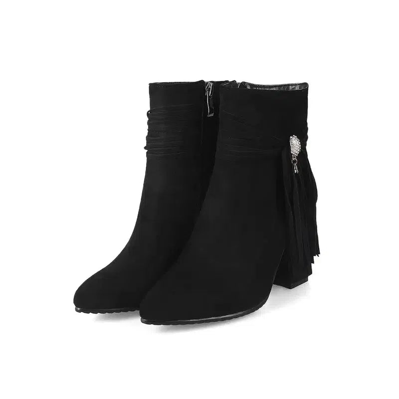 Low heel suede ankle boots women England-1 Black-2