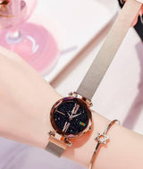 Luxury Women Watches Mesh Ladies Clock Magnet Buckle Starry-3