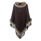 Mao Mao Yu Foreign Trade Knitted Tassel Cloak For Women-Coffee-4