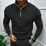 Men's Autumn And Winter Fleece-lined Solid Color Long Sleeve-Black-5